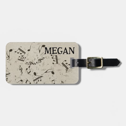 Personalisiert White Jumbled Musical Notes on Blac Gepäckanhänger (Vorderseite horizontal)