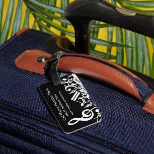 Personalisiert White Jumbled Musical Notes on Blac Gepäckanhänger