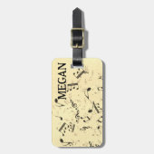 Personalisiert White Jumbled Musical Notes on Blac Gepäckanhänger (Vorderseite vertikal)