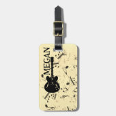 Personalisiert White Jumbled Musical Notes on Blac Gepäckanhänger (Vorderseite vertikal)