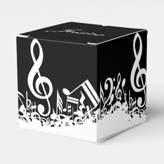 Personalisiert White Jumbled Musical Notes on Blac Geschenkschachtel (Vorderseite)