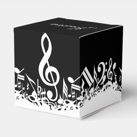 Personalisiert White Jumbled Musical Notes on Blac Geschenkschachtel (Rückseite)