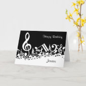 Personalisiert White Jumbled Musical Notes on Blac Karte (Gelbe Blume)