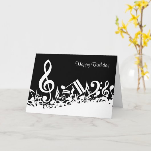 Personalisiert White Jumbled Musical Notes on Blac Karte (Gelbe Blume)
