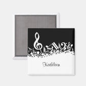 Personalisiert White Jumbled Musical Notes on Blac Magnet (Vorderseite/Rückseite)