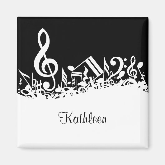 Personalisiert White Jumbled Musical Notes on Blac Magnet (Vorne)