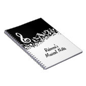 Personalisiert White Jumbled Musical Notes on Blac Notizblock (Rechte Seite)