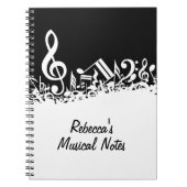 Personalisiert White Jumbled Musical Notes on Blac Notizblock (Vorderseite)