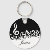 Personalisiert White Jumbled Musical Notes on Blac Schlüsselanhänger (Rückseite)