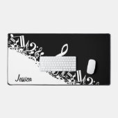 Personalisiert White Jumbled Musical Notes on Blac Schreibtischunterlage (Tastatur & Maus)