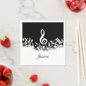 Personalisiert White Jumbled Musical Notes on Blac Serviette (Beispiel)