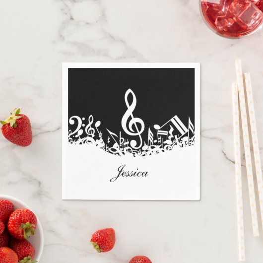 Personalisiert White Jumbled Musical Notes on Blac Serviette (Beispiel)