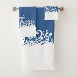 Personalisiert White Jumbled Musical Notes on Blue Badhandtuch Set