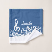 Personalisiert White Jumbled Musical Notes on Blue Badhandtuch Set (Waschlappen)