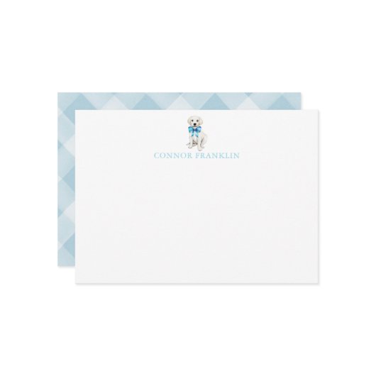 Personalisiert White Labrador Gingham Baby Boy Sta Mitteilungskarte (Vorderseite/Rückseite Beispiel)