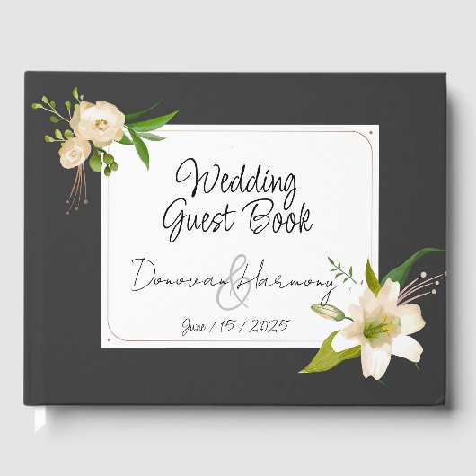 Personalisiert White Lilies Wedding Gästebuch (Vorderseite)