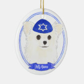 Personalisiert White Long Haaired Chihuahua Hanukk Keramik Ornament (Rechts)