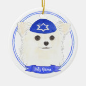 Personalisiert White Long Haaired Chihuahua Hanukk Keramik Ornament (Vorne)