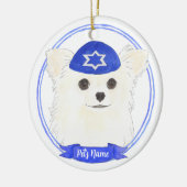Personalisiert White Long Haaired Chihuahua Hanukk Keramik Ornament (Links)