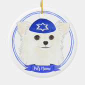 Personalisiert White Long Haaired Chihuahua Hanukk Keramik Ornament (Hinten)