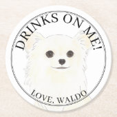 Personalisiert White Long Haired Chihuahua Wedding Runder Pappuntersetzer (Vorderseite)