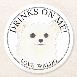 Personalisiert White Long Haired Chihuahua Wedding Runder Pappuntersetzer