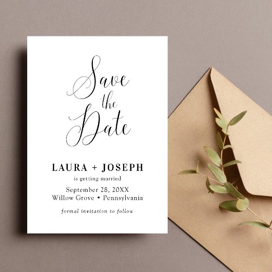 Personalisiert-White-Minimalistisch-Kalligraphie-S Save The Date