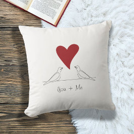 Personalisiert White Modern Love Birds Rotes Herz Kissen