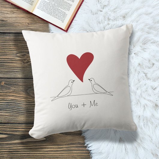Personalisiert White Modern Love Birds Rotes Herz Kissen