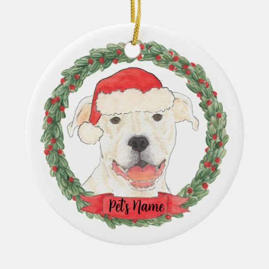 Personalisiert White Pitbull Staffy Keramik Ornament (Vorne)