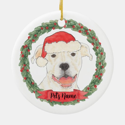 Personalisiert White Pitbull Staffy Keramik Ornament (Hinten)