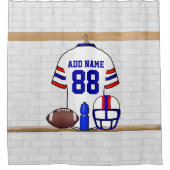Personalisiert White Red Blue Football Jersey Duschvorhang (Vorderseite)