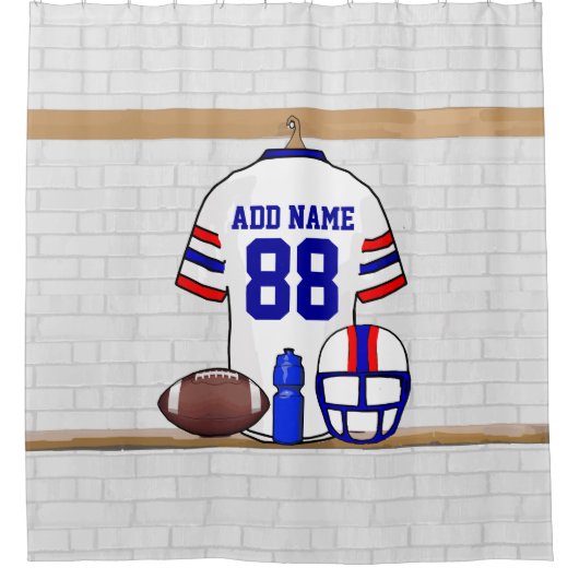 Personalisiert White Red Blue Football Jersey Duschvorhang (Vorderseite)
