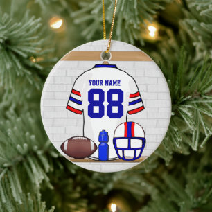 Personalisiert White Red Blue Football Jersey Keramik Ornament