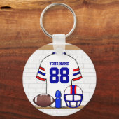 Personalisiert White Red Blue Football Jersey Schlüsselanhänger (Vorderseite)