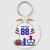 Personalisiert White Red Blue Football Jersey Schlüsselanhänger (Rückseite)