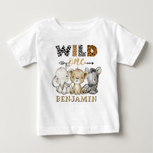 Personalisiert WILD ONE Dschungel Erster Geburtsta Baby T-shirt (Vorderseite)