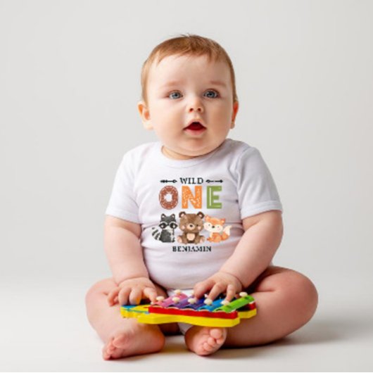 Personalisiert WILD ONE Erstwald Geburtstag Baby T-shirt