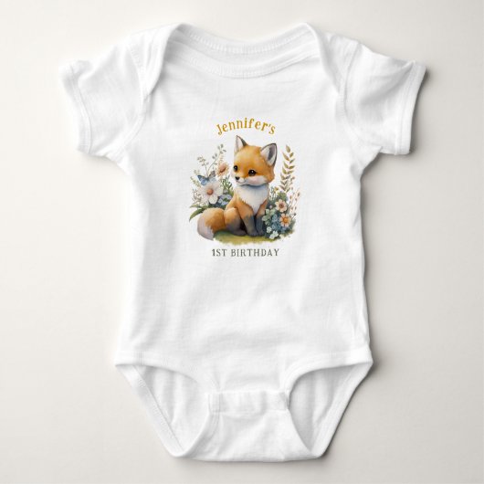 Personalisiert WILD ONE First Forest Fox Baby Body Baby Strampler (Vorderseite)