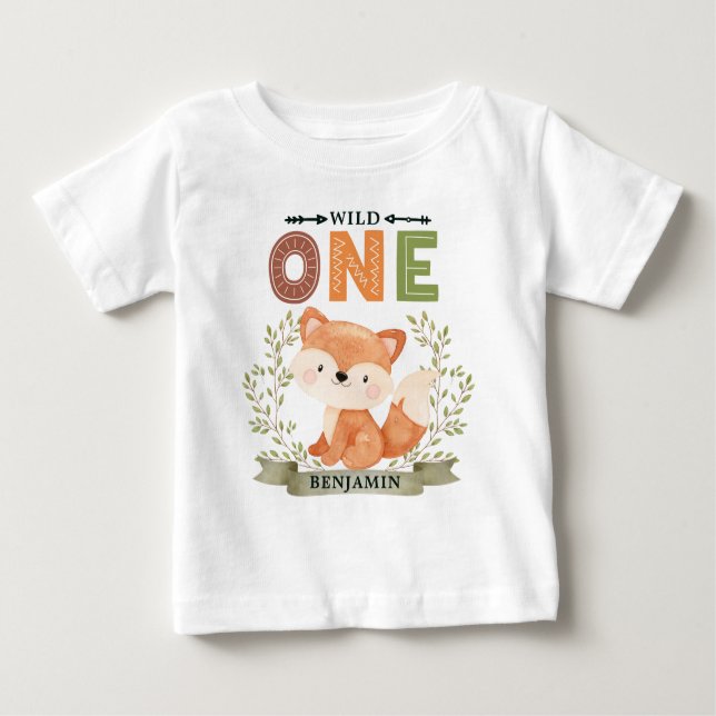 Personalisiert WILD ONE First Forest Fox Baby T-shirt (Vorderseite)