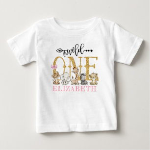 Personalisiert WILD ONE Pink Safari Erster Geburts Baby T-shirt
