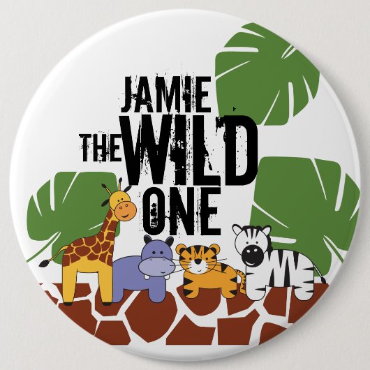 Personalisiert WILD ONE Safari Erster Geburtstag Button (Vorderseite)