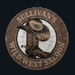 Personalisiert Wild West Saloon Western Cowboy Boo Dartscheibe<br><div class="desc">Anpassbare NAME Western Cowboy Hat,  Boots und Spurs Wild West Saloon Rodeo Design. Personalisieren Sie mit Ihrem Namen oder benutzerdefinierten Text!</div>