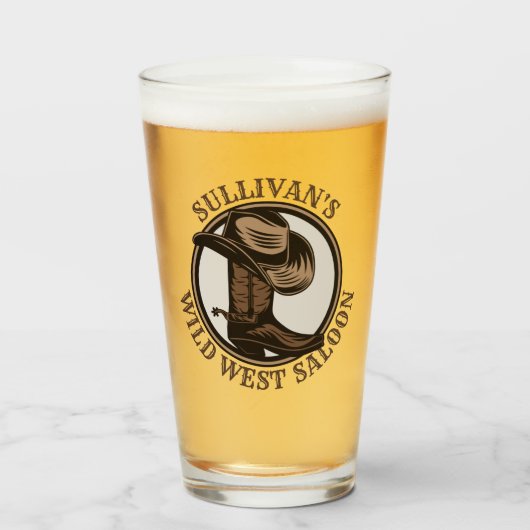 Personalisiert Wild West Saloon Western Cowboy Boo Glas (Vorne (Gefüllt))