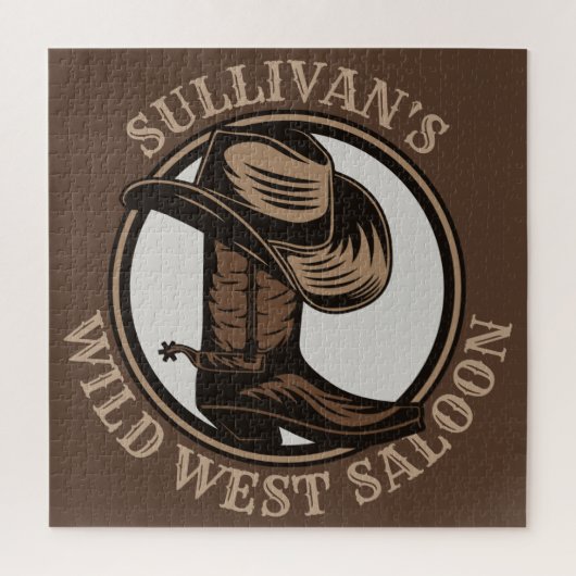 Personalisiert Wild West Saloon Western Cowboy Boo Puzzle (Vertikal)