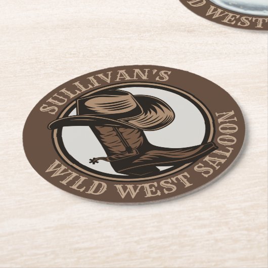Personalisiert Wild West Saloon Western Cowboy Boo Runder Pappuntersetzer (Angewinkelt)