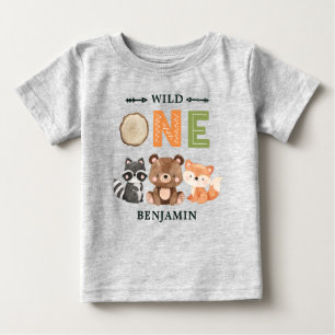 Personalisiert WILL ONE First Forest Birthday Baby T-shirt