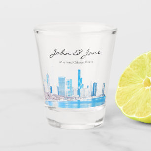 Personalisiert Wintery Chicago Skyline Shot Glass Schnapsglas