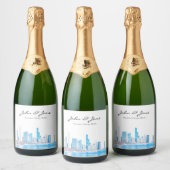 Personalisiert Wintery Chicago Skyline Sparkling W Schaumweinetikett (Flaschen)