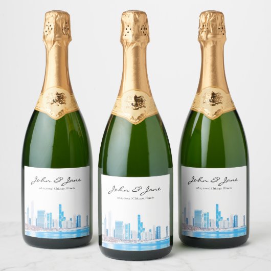 Personalisiert Wintery Chicago Skyline Sparkling W Schaumweinetikett (Flaschen)